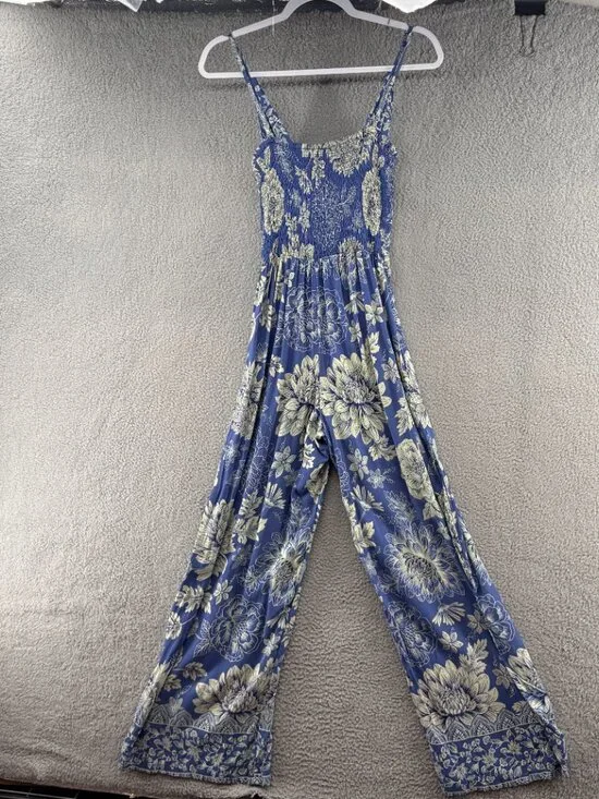 NWT Angie Blue Floral Keyhole Wide Leg Jumpsuit Boho L - Picture 5 of 10